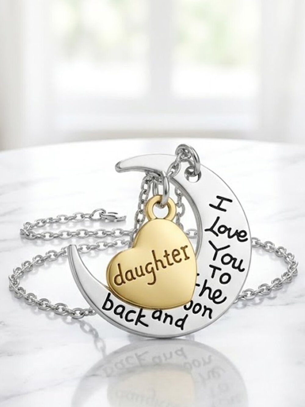 Daughter Moon Heart Necklace